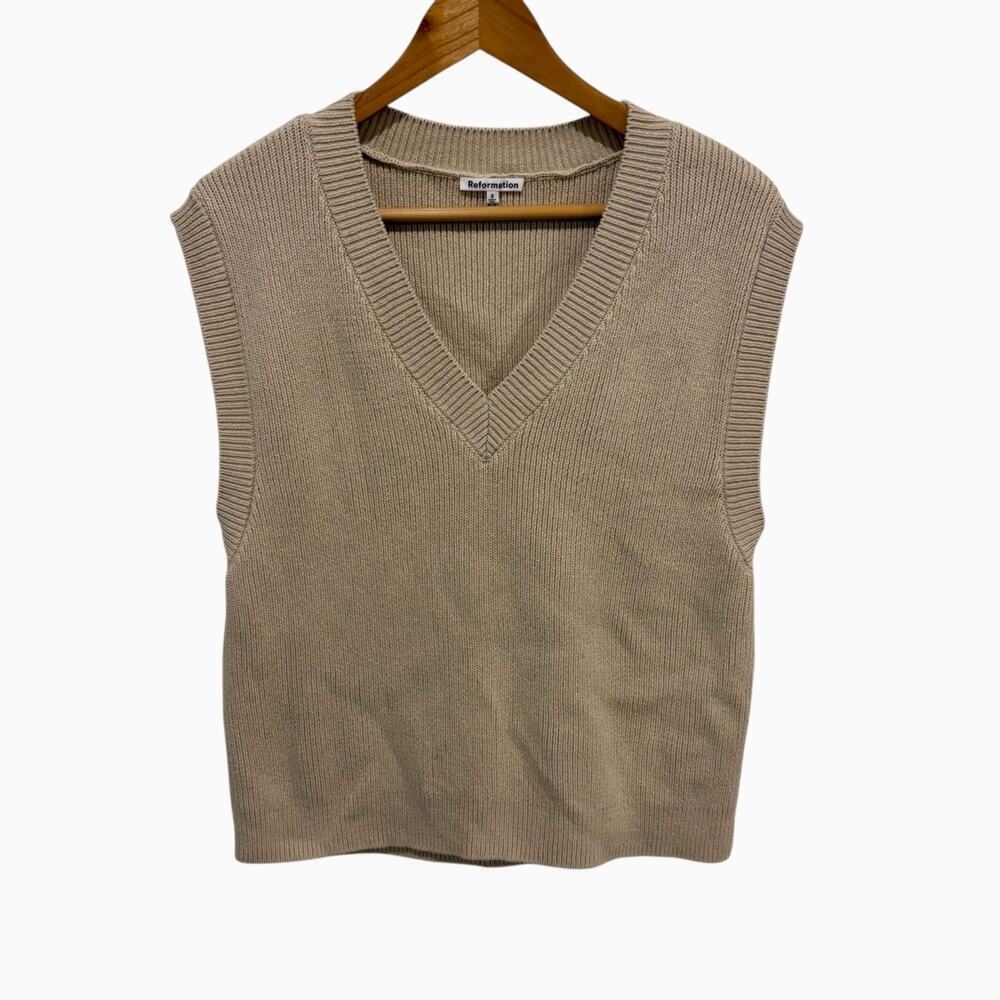 Reformation Janey Sweater Vest Sleeveless Women's Smal Cotton Beige